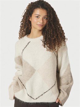 Inga Check Fluff Knit Blouse - Creme